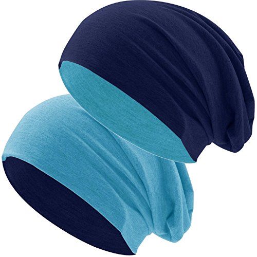 Hatstar® Bicolor Slouch Long Beanie Mütze | leicht und weich | für Damen und Herren | Übergangsmütze für Frühling und Sommer (Zwei-farbig | Bicolor türkis-Navy) von Hatstar