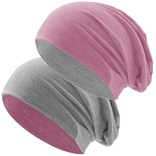 Hatstar® Bicolor Slouch Long Beanie Mütze | leicht und weich | für Damen und Herren | Übergangsmütze für Frühling und Sommer (Zwei-farbig | Bicolor rosa-hellgrau) von Hatstar