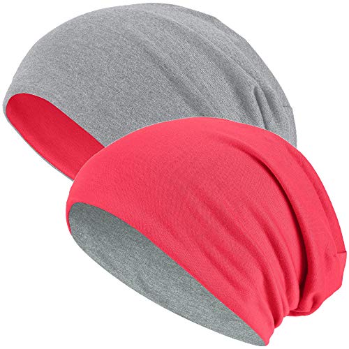 Hatstar®2in1 Reversible Unisex Beanie | Damen und Herren Mütze | Übergangsmütze für Frühling und Sommer | SoftTouch Poly - Baumwolle | leicht & weich (2 in 1 hellgrau/rot) von Hatstar