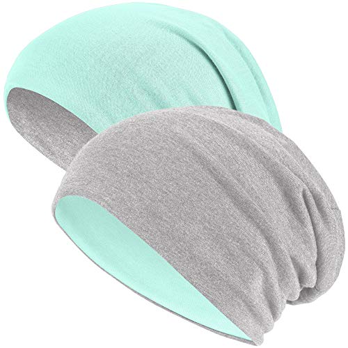 Hatstar®2in1 Reversible Unisex Beanie | Damen und Herren Mütze | Übergangsmütze für Frühling und Sommer | SoftTouch Poly - Baumwolle | leicht & weich (Mint/hellgrau) von Hatstar