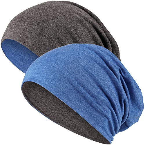 Hatstar®2in1 Reversible Unisex Beanie | Damen und Herren Mütze | Übergangsmütze für Frühling und Sommer | SoftTouch Poly - Baumwolle | leicht & weich (dunkelgrau/blau meliert) von Hatstar