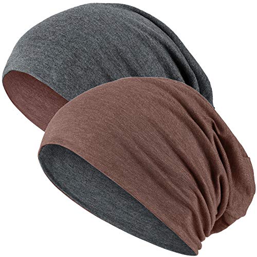 Hatstar®2in1 Reversible Unisex Beanie | Damen und Herren Mütze | Übergangsmütze für Frühling und Sommer | SoftTouch Poly - Baumwolle | leicht & weich (dunkelgrau/braun meliert) von Hatstar