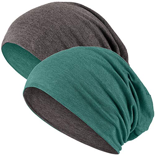Hatstar® 2in1 Reversible Unisex Beanie | Damen und Herren Mütze | Übergangsmütze für Frühling und Sommer | SoftTouch Poly - Baumwolle | leicht & weiche (dunkelgrau/grün meliert) von Hatstar