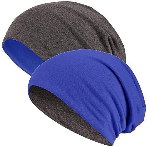 Hatstar®2in1 Reversible Unisex Beanie | Damen und Herren Mütze | Übergangsmütze für Frühling und Sommer | SoftTouch Poly - Baumwolle | leicht & weich (dunkelgrau/royal) von Hatstar