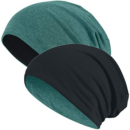 Hatstar 2in1 Reversible Unisex Beanie | Damen und Herren Mütze | Übergangsmütze für Frühling und Sommer | SoftTouch Poly - Baumwolle | leicht & weich (grün meliert/schwarz) von Hatstar