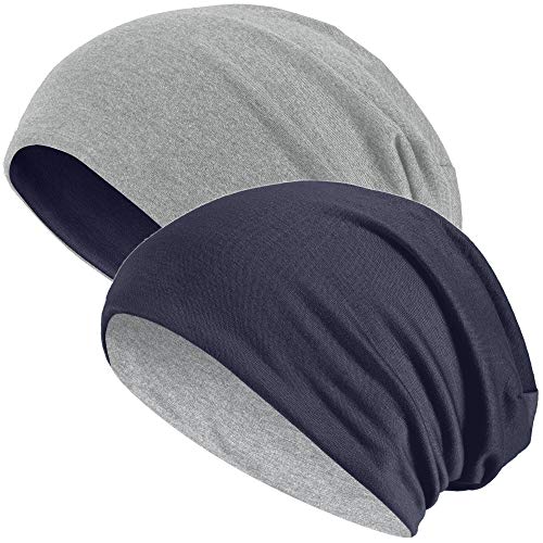 Hatstar®2in1 Reversible Unisex Beanie | Damen und Herren Mütze | Übergangsmütze für Frühling und Sommer | SoftTouch Poly - Baumwolle | leicht & weich (2 in 1 hellgrau/Navy) von Hatstar