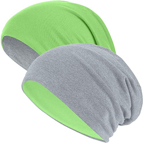 Hatstar®2in1 Reversible Unisex Beanie | Damen und Herren Mütze | Übergangsmütze für Frühling und Sommer | SoftTouch Poly - Baumwolle | leicht & weich (2 in 1 hellgrau/neon grün) von Hatstar