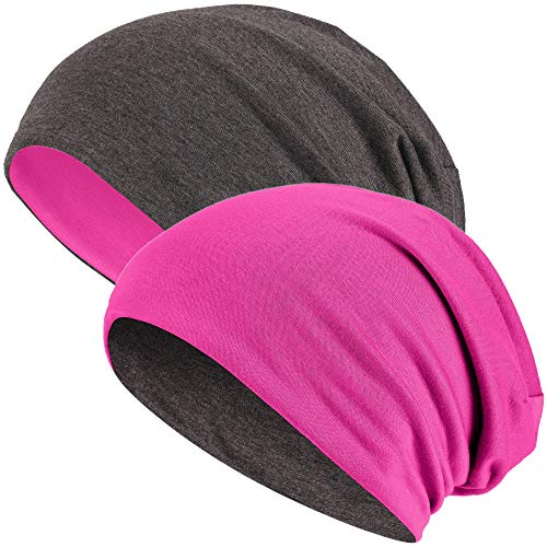 Hatstar®2in1 Reversible Unisex Beanie | Damen und Herren Mütze | Übergangsmütze für Frühling und Sommer | SoftTouch Poly - Baumwolle | leicht & weich (2 in 1 pink/dunkelgrau) von Hatstar