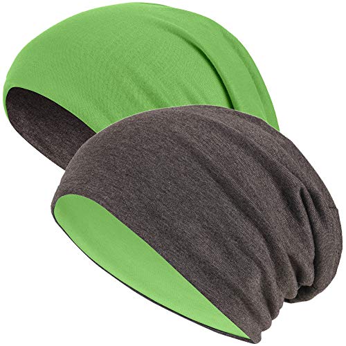 Hatstar®2in1 Reversible Unisex Beanie | Damen und Herren Mütze | Übergangsmütze für Frühling und Sommer | SoftTouch Poly - Baumwolle | leicht & weich (dunkelgrau/neongrün) von Hatstar