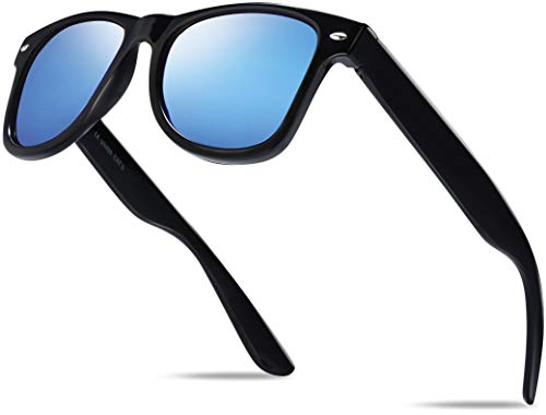 Hatstar Unisex Nerd Herren Sonnenbrille Verspiegelt | Retro Damen Sunglasses | UV400 CAT 3 CE | mit Federscharnier | (Black (Gläser: Blau Verspiegelt)) von Hatstar