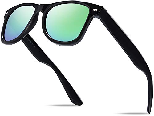 Hatstar Unisex Nerd Herren Sonnenbrille Verspiegelt | Retro Damen Sunglasses | UV400 CAT 3 CE | mit Federscharnier | (Black (Gläser: Grün Verspiegelt)) von Hatstar