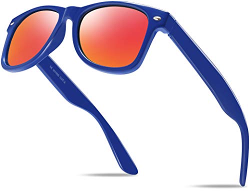 Hatstar Unisex Nerd Herren Sonnenbrille Verspiegelt | Retro Damen Sunglasses | UV400 CAT 3 CE | mit Federscharnier | incl. Gratis Brillen Putztuch (Blau (Gläser: Rot-Orange Verspiegelt)) von Hatstar