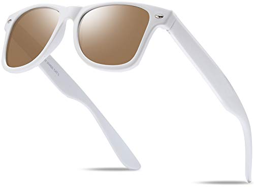 Hatstar Unisex Nerd Herren Sonnenbrille Verspiegelt | Retro Damen Sunglasses | UV400 CAT 3 CE | mit Federscharnier | incl. Gratis Brillen Putztuch (Weiss (Gläser: Braun)) von Hatstar