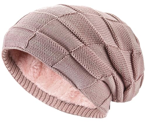 Hatstar Warme gefütterte Beanie Mütze Wintermütze Strickmütze Flechtmuster mit Fleece Innenfutter (Altrose´) von Hatstar