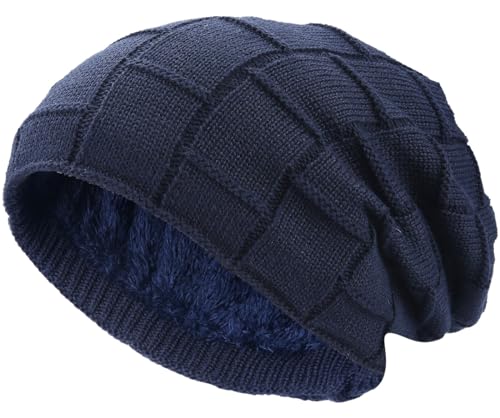 Hatstar Warme gefütterte Beanie Mütze Wintermütze Strickmütze Flechtmuster mit Fleece Innenfutter (dunkelblau) von Hatstar