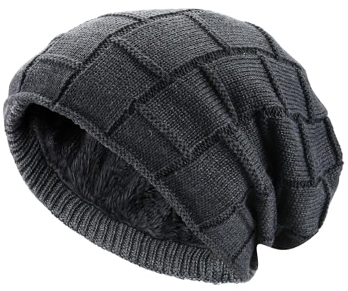 Hatstar Warme gefütterte Beanie Mütze Wintermütze Strickmütze Flechtmuster mit Fleece Innenfutter (dunkelgrau) von Hatstar