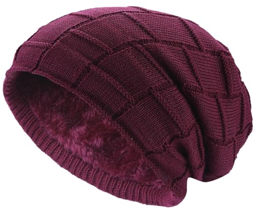 Hatstar Warme gefütterte Beanie Mütze Wintermütze Strickmütze Flechtmuster mit Fleece Innenfutter (dunkelrot) von Hatstar