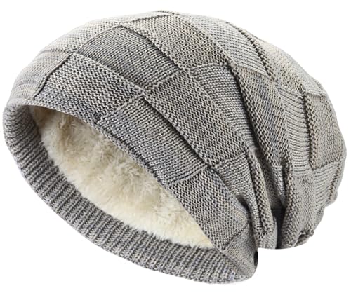 Warme gefütterte Beanie Mütze Wintermütze Strickmütze Flechtmuster mit Fleece Innenfutter (meliert hellgrau) von Hatstar