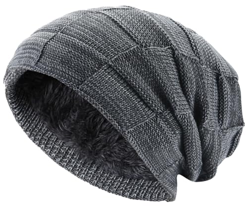 Hatstar Warme gefütterte Beanie Mütze Wintermütze Strickmütze Flechtmuster mit Fleece Innenfutter (meliert hellgrau-dunkelgrau) von Hatstar
