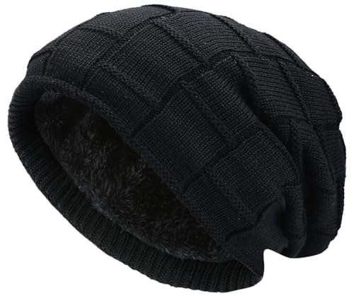 Hatstar Warme gefütterte Beanie Mütze Wintermütze Strickmütze Flechtmuster mit Fleece Innenfutter (schwarz) von Hatstar