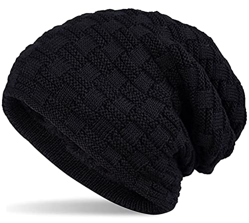 Hatstar Warme gefütterte Feinstrick Beanie Mütze mit Flecht Muster und Sehr Weichem Fleece Innenfutter Wintermütze Damen Herren, 1 | Schwarz, UniSex von Hatstar