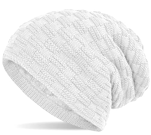 Hatstar Warme gefütterte Feinstrick Damen Beanie Mütze | Herren Mütze | mit Flecht Muster und sehr weichem Fleece Innenfutter | Unisex Wintermütze weich & warm (Weiss) von Hatstar