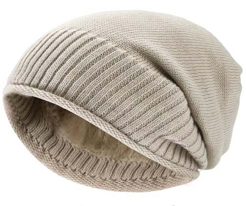 Hatstar Warme gefütterte Feinstrick Damen Beanie Mütze | Herren Wintermütze | mit sehr weichem Fleece Innenfutter | Unisex weich & warm (beige) von Hatstar