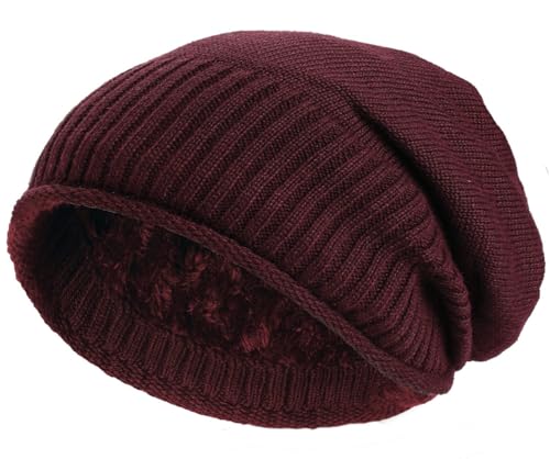 Hatstar Warme gefütterte Feinstrick Damen Beanie Mütze | Herren Wintermütze | mit sehr weichem Fleece Innenfutter | Unisex weich & warm (dunkelrot) von Hatstar