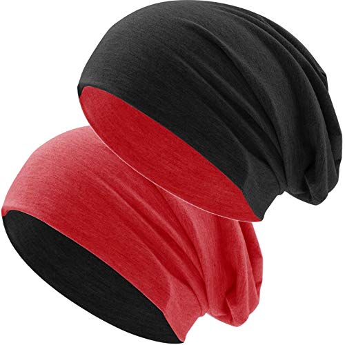 Hatstar® Bicolor assische Slouch Long Beanie Mütze | leicht und weich | für Damen und Herren | Übergangsmütze für Frühling und Sommer (Zwei-farbig | Bicolor rot-schwarz) von Hatstar