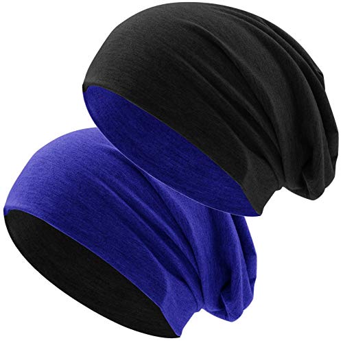 Hatstar® Bicolor Slouch Long Beanie Mütze | leicht und weich | für Damen und Herren | Übergangsmütze für Frühling und Sommer (Zwei-farbig | Bicolor royal-schwarz) von Hatstar