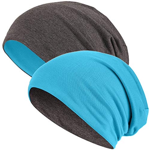 Hatstar® 2in1 Reversible Unisex Beanie | Damen und Herren Mütze | Übergangsmütze für Frühling und Sommer | SoftTouch Poly - Baumwolle | leicht & weich (dunkelgrau/türkis) von Hatstar