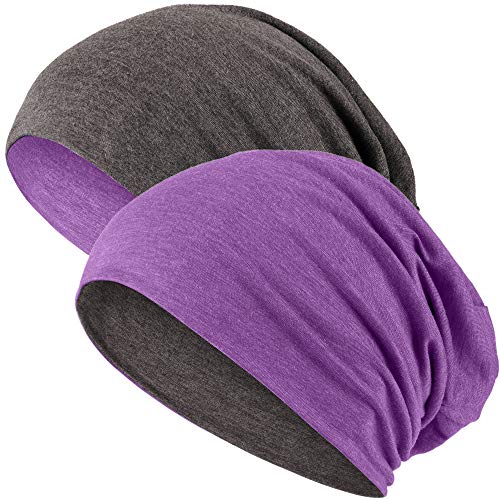 Hatstar® 2in1 Reversible Unisex Beanie | Damen und Herren Mütze | Übergangsmütze für Frühling und Sommer | SoftTouch Poly - Baumwolle | leicht & weich (lila meliert/dunkelgrau) von Hatstar