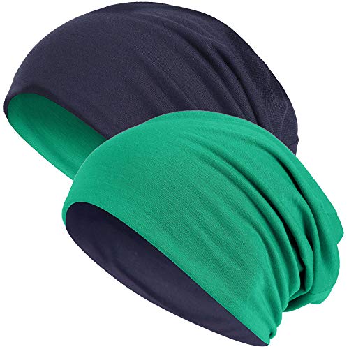 Hatstar®2in1 Reversible Unisex Beanie | Damen und Herren Mütze | Übergangsmütze für Frühling und Sommer | SoftTouch Poly - Baumwolle | leicht & weich (2 in 1 dunkelgrün/Navy) von Hatstar