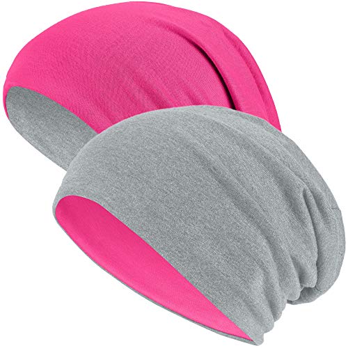 Hatstar® 2in1 Reversible Unisex Beanie | Damen und Herren Mütze | Übergangsmütze für Frühling und Sommer | SoftTouch Poly - Baumwolle | leicht & weich (2 in 1 hellgrau/pink) von Hatstar