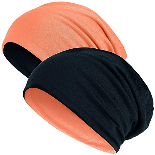 Hatstar®2in1 Reversible Unisex Beanie | Damen und Herren Mütze | Übergangsmütze für Frühling und Sommer | SoftTouch Poly - Baumwolle | leicht & weich (orange/schwarz) von Hatstar