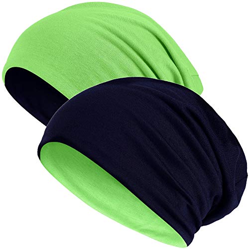 Hatstar®2in1 Reversible Unisex Beanie | Damen und Herren Mütze | Übergangsmütze für Frühling und Sommer | SoftTouch Poly - Baumwolle | leicht & weich (schwarz/neongrün) von Hatstar