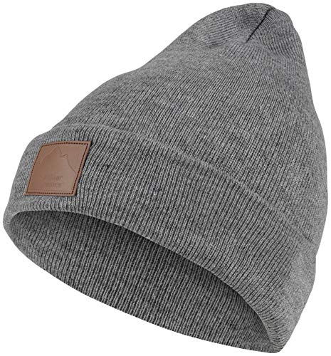 Warme Damen Beanie Mütze | Herren Mütze mit Leatherpatch | Strickmütze Wintermütze | für Frauen Männer Unisex | Cuffed Hats Weich & Warm hellgrau von Hatstar