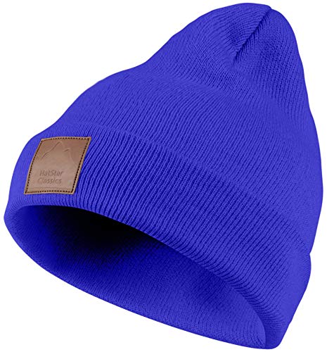 Warme Damen Beanie Mütze | Herren Mütze mit Leatherpatch | Strickmütze Wintermütze | für Frauen Männer Unisex | Cuffed Hats Weich & Warm royal von Hatstar