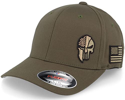 Hatstore Army Skull Usa Olive Flexfit Cap - Grösse: L/XL - (58-61 cm) von Hatstore