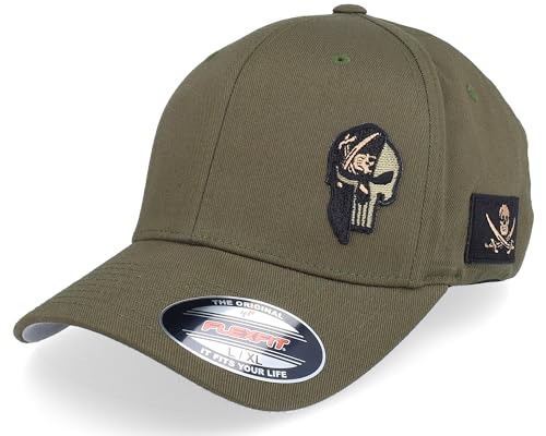 Hatstore Pirate Army Skull Olive Wooly Combed Flexfit Cap - Grösse: L/XL - (58-61 cm) von Hatstore