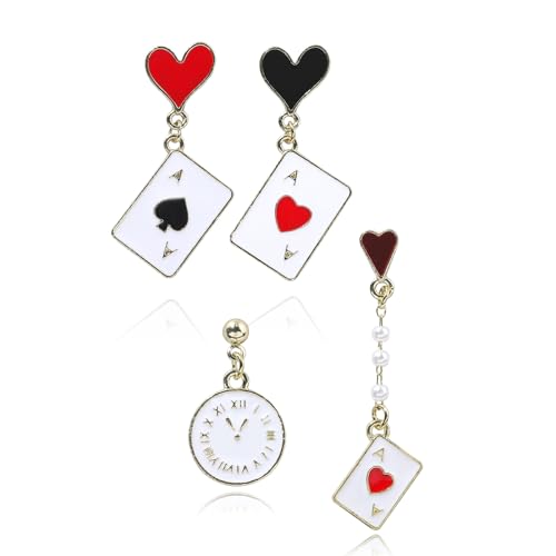 2 Paar Karten-Herz-Ohrringe, leicht, asymmetrisch, baumelnd, Ohr-Zubehör für Frauen und Mädchen, Party-Accessoire, auffälliges Ohr-Zubehör von Hattba