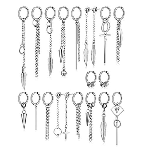 20 Stück coole Edelstahl-Kreolen mit Scharnier, baumelnde Ohrringe für Damen und Herren, Modeschmuck, Charm, lang von Hattba