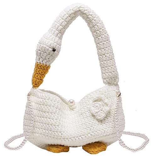 2023 Umhängetasche für Damen und Mädchen, Perlenkette, Crossbody-Tasche, Gänse, gewebte Tragetasche, vielseitig, trendig, modische Handtasche, weiß, One Size 2023 Umhängetasche für Damen und Mädchen, Perlenkette, Crossbody-Tasche, Gänse, gewebte Tragetasche, vielseitig, trendig, modische Handtasche, weiß, One Size von Hattba