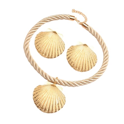 Anspruchsvolle Muschelanhänger-Halskette und Ohrringe, handgefertigtes Zubehör für Hochzeiten und Verabredungen, stilvoller Schmuck aus Legierung, für den täglichen Gebrauch, Einheitsgröße, Wie von Hattba