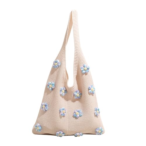 Elegante Umhängetasche mit Blumenmuster, leichte und praktische Strick-Häkeltasche für den täglichen Gebrauch und einfaches Kombinieren, modische Teenager-Tasche, blau, One Size Elegante Umhängetasche mit Blumenmuster, leichte und praktische Strick-Häkeltasche für den täglichen Gebrauch und einfaches Kombinieren, modische Teenager-Tasche, blau, One Size von Hattba