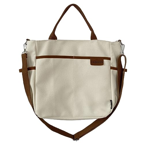 Handtaschen für Damen, Umhängetasche, Umhängetasche, große Kapazität, Messenger-Tasche, Handtasche für Mädchen und Frauen, vielseitige Canvas-Tragetasche aus Segeltuch, beige, One Size von Hattba