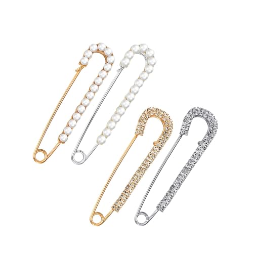 Hattba 4 Stück dekorative Brosche aus Legierung und Perlen, Broschenclip für Damen, modischer Kleiderclip für Pullover, Schal und Hut-Dekoration von Hattba