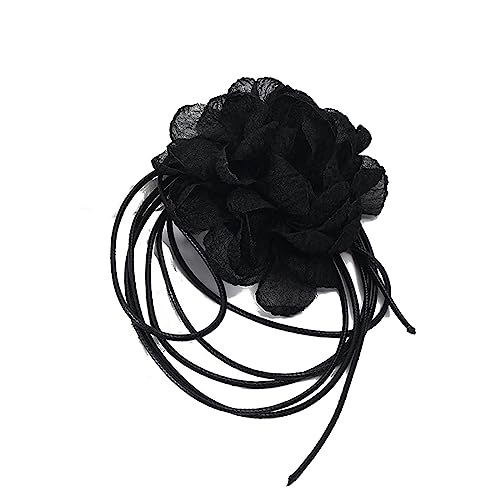 Hattba Große Blumen-Halskette für Damen, Retro-Schnürband, Blume, Schlüsselbeinkette, Modeschmuck, Geschenk, Schnürschnurkette von Hattba