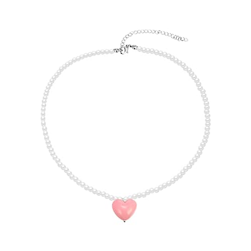 Hattba Koreanische Perlenkette, Choker-Halskette für Damen und Mädchen, Trendschmuck, Herzanhänger, Halsketten, Hochzeit, Braut, Verlobung von Hattba