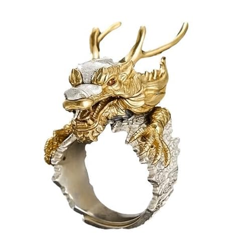 Hattba Statement-Ringe im Retro-Stil, goldener Drache, mit bequemen Ringen, modisches Accessoire, verstellbares Band für Damen und Herren, verstellbar, offen Hattba Statement-Ringe im Retro-Stil, goldener Drache, mit bequemen Ringen, modisches Accessoire, verstellbares Band für Damen und Herren, verstellbar, offen von Hattba